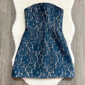 KEEPSAKE the Label Blue Lace Strapless Dress